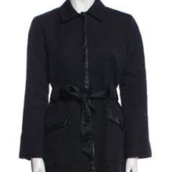 Alice + Olivia | Leather Trim Belted Trench Coat | Black | M/6 - Picture 1 of 12